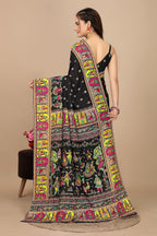 Utsavi — Vibrant Folk Art Black Silk Saree