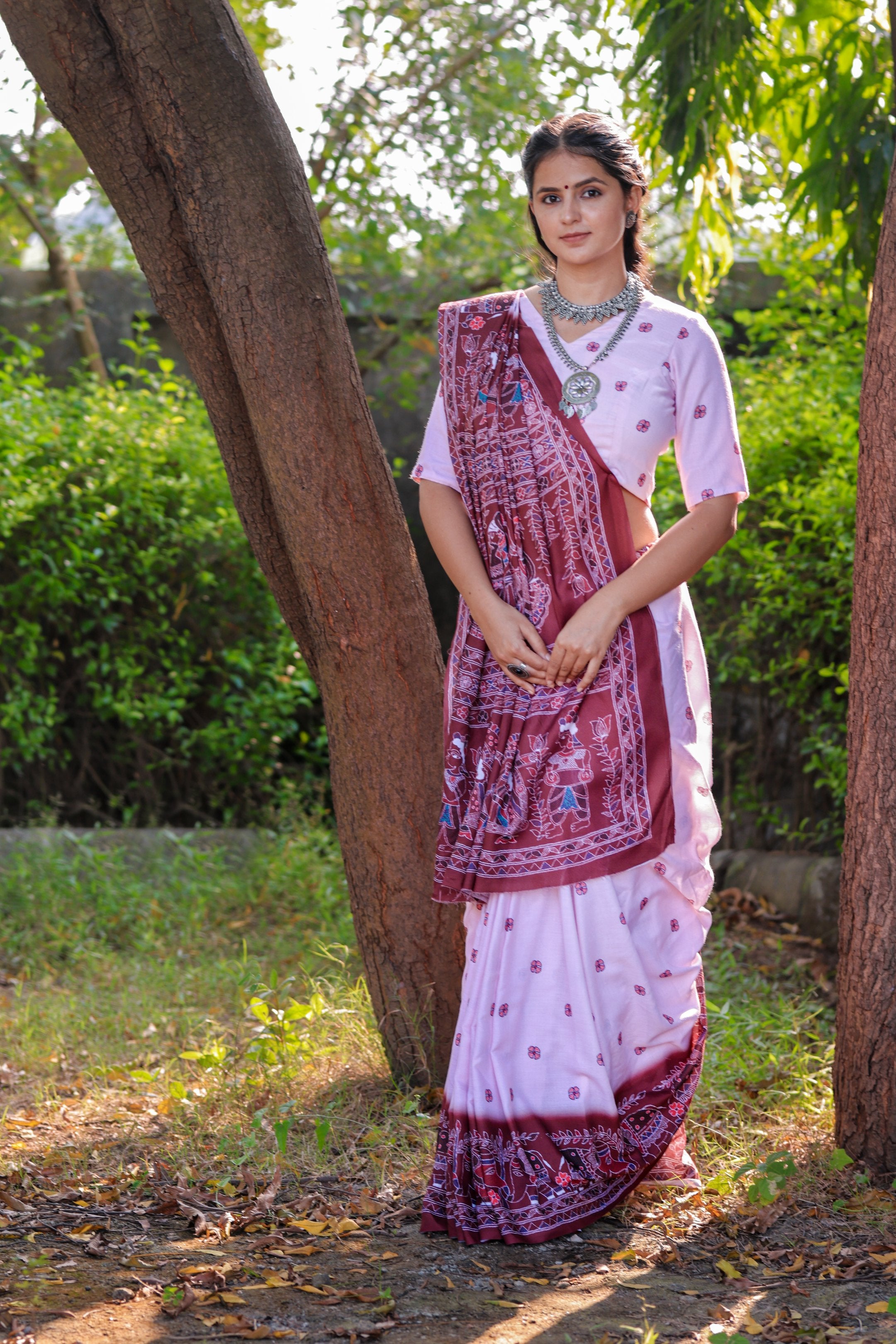 Chitra — Tribal Style Traditional Rani Pink Saree