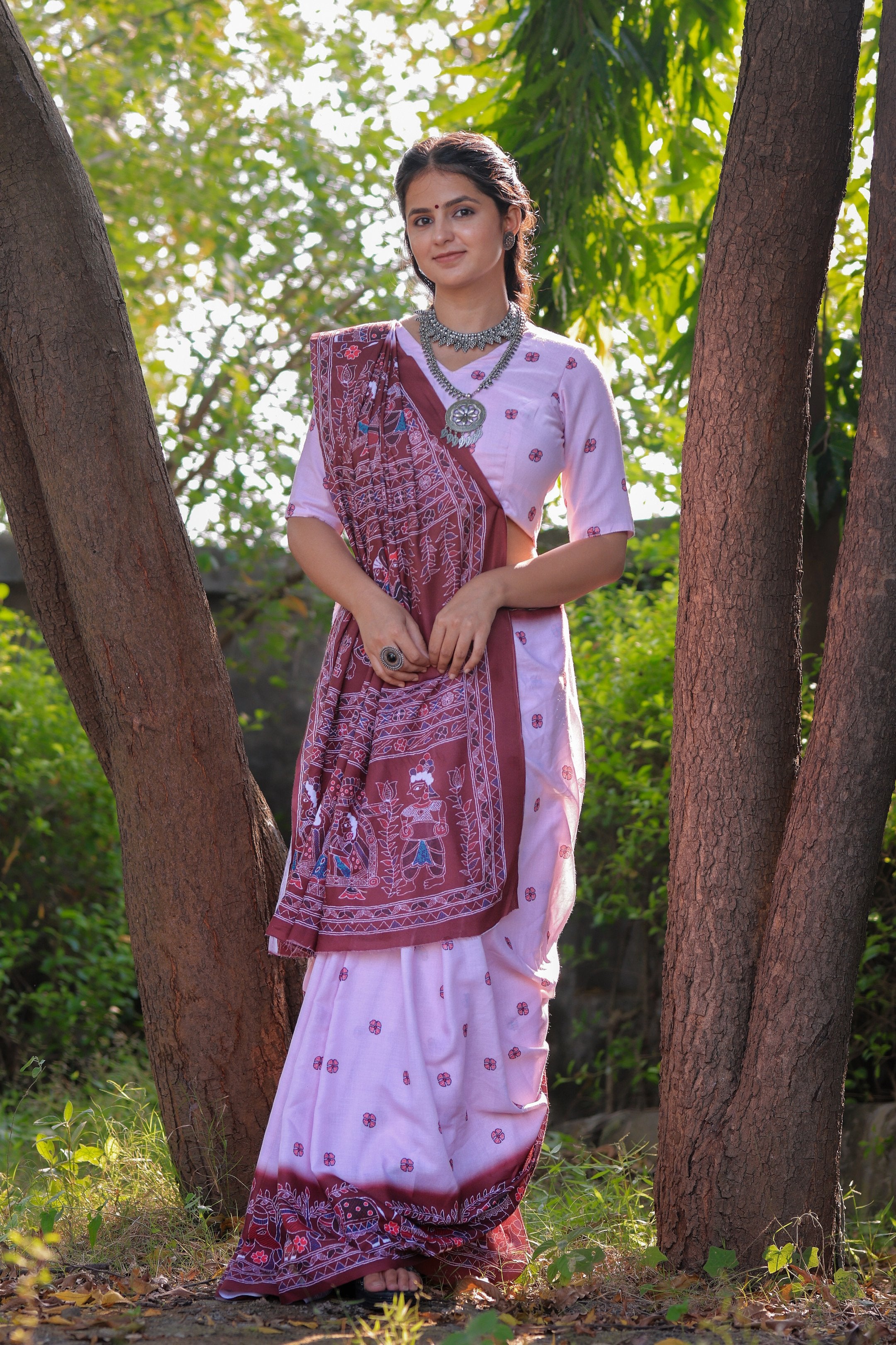 Chitra — Tribal Style Traditional Rani Pink Saree