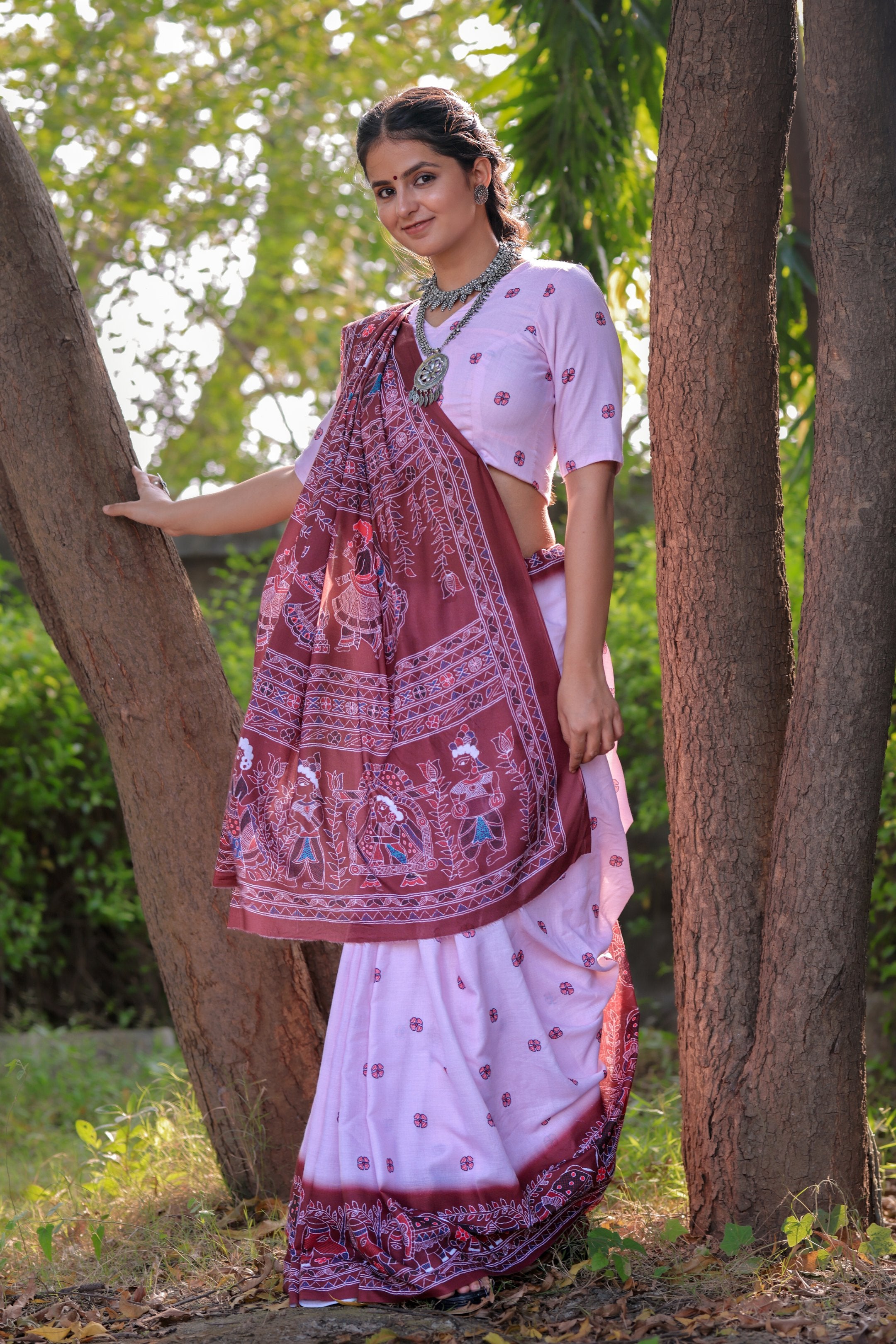 Chitra — Tribal Style Traditional Rani Pink Saree
