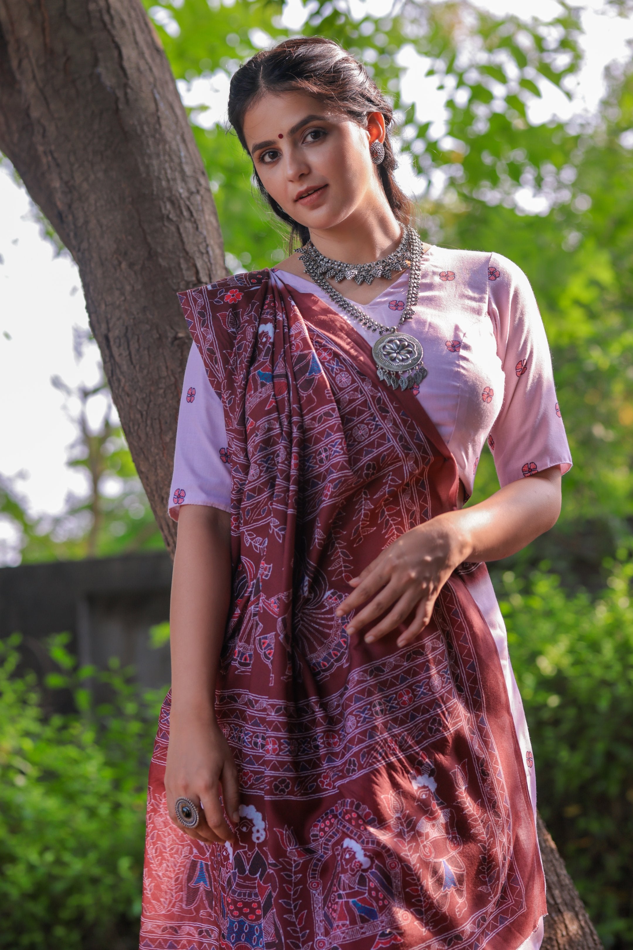 Chitra — Tribal Style Traditional Rani Pink Saree