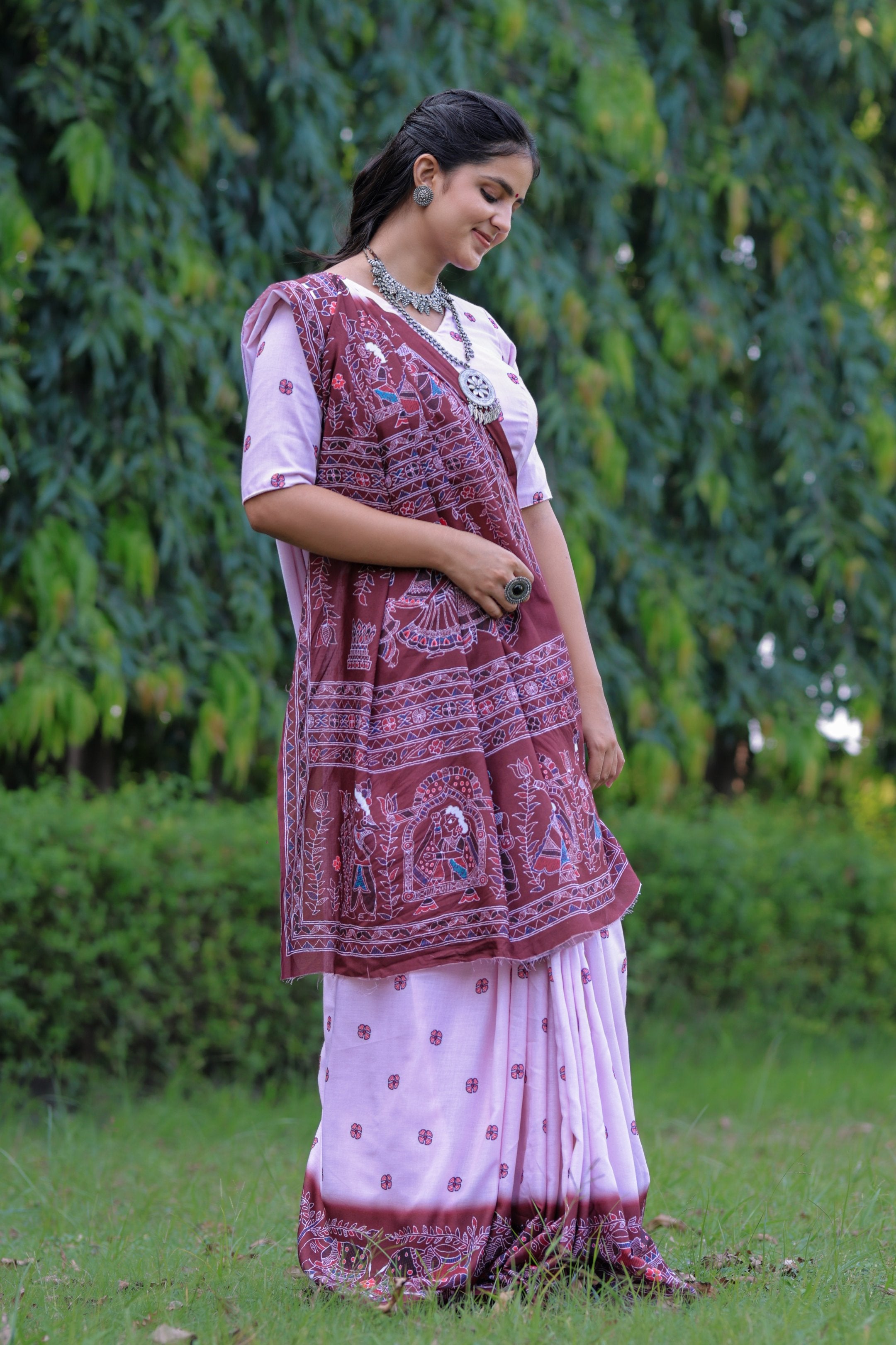 Chitra — Tribal Style Traditional Rani Pink Saree