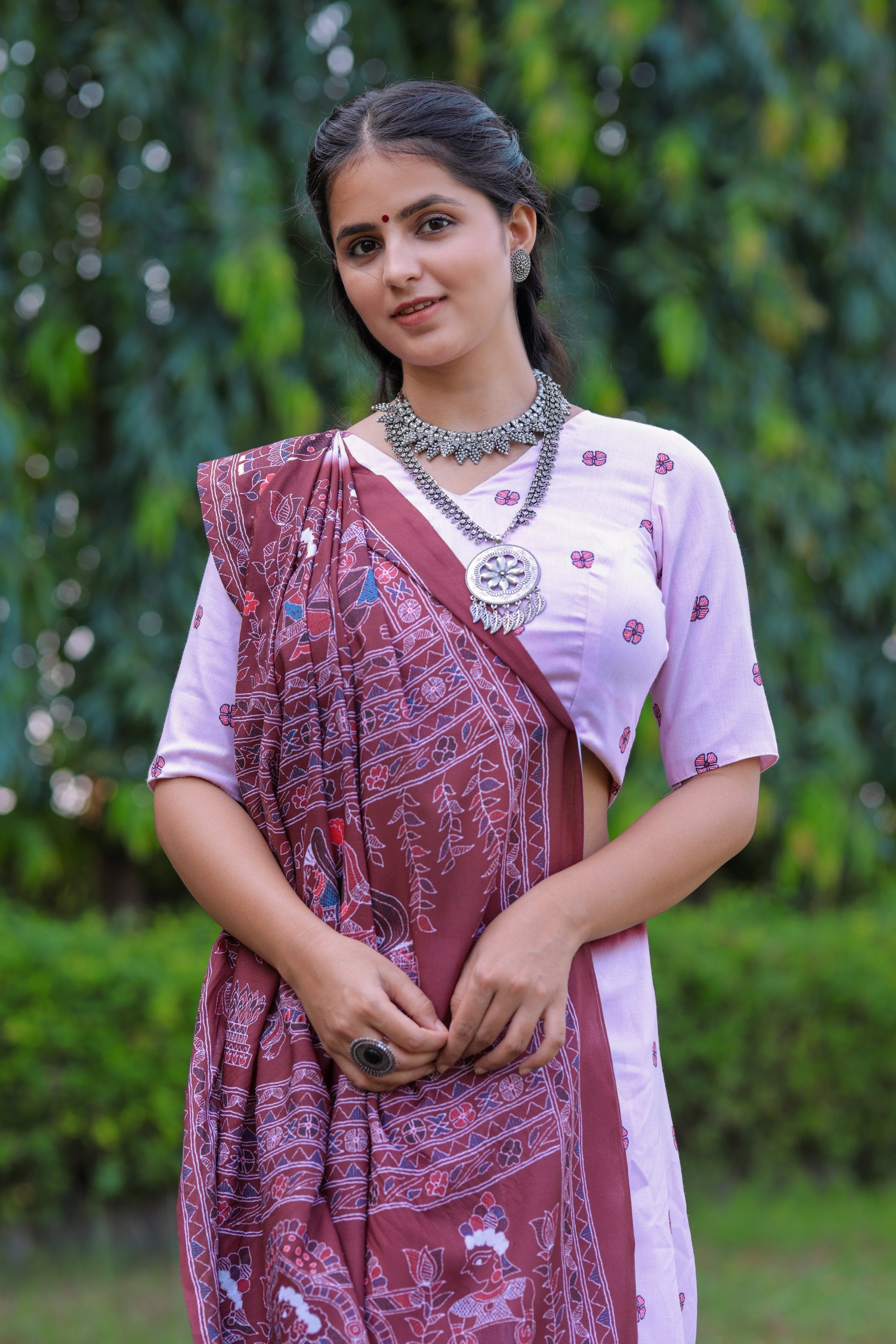 Chitra — Tribal Style Traditional Rani Pink Saree