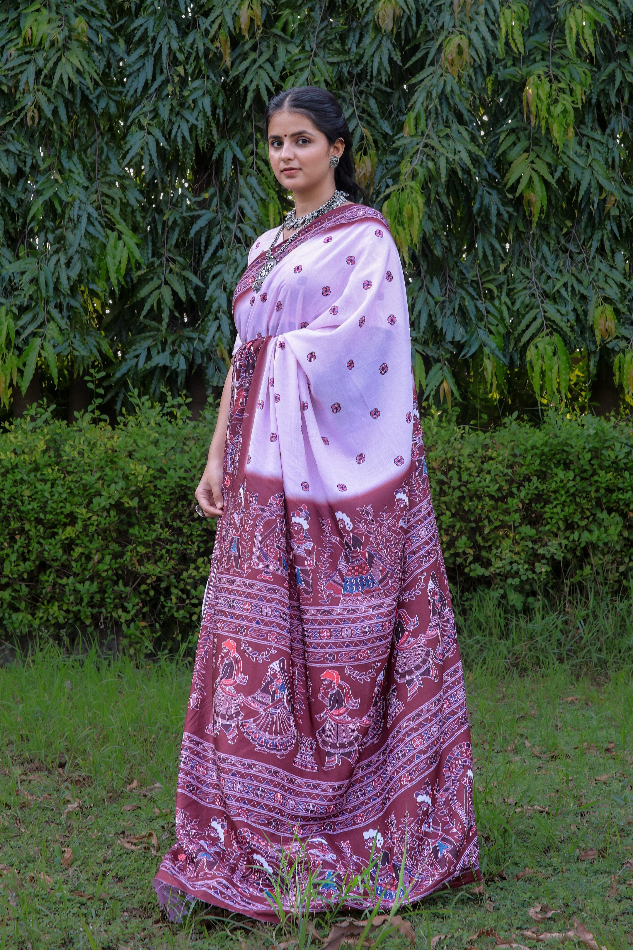 Chitra — Tribal Style Traditional Rani Pink Saree