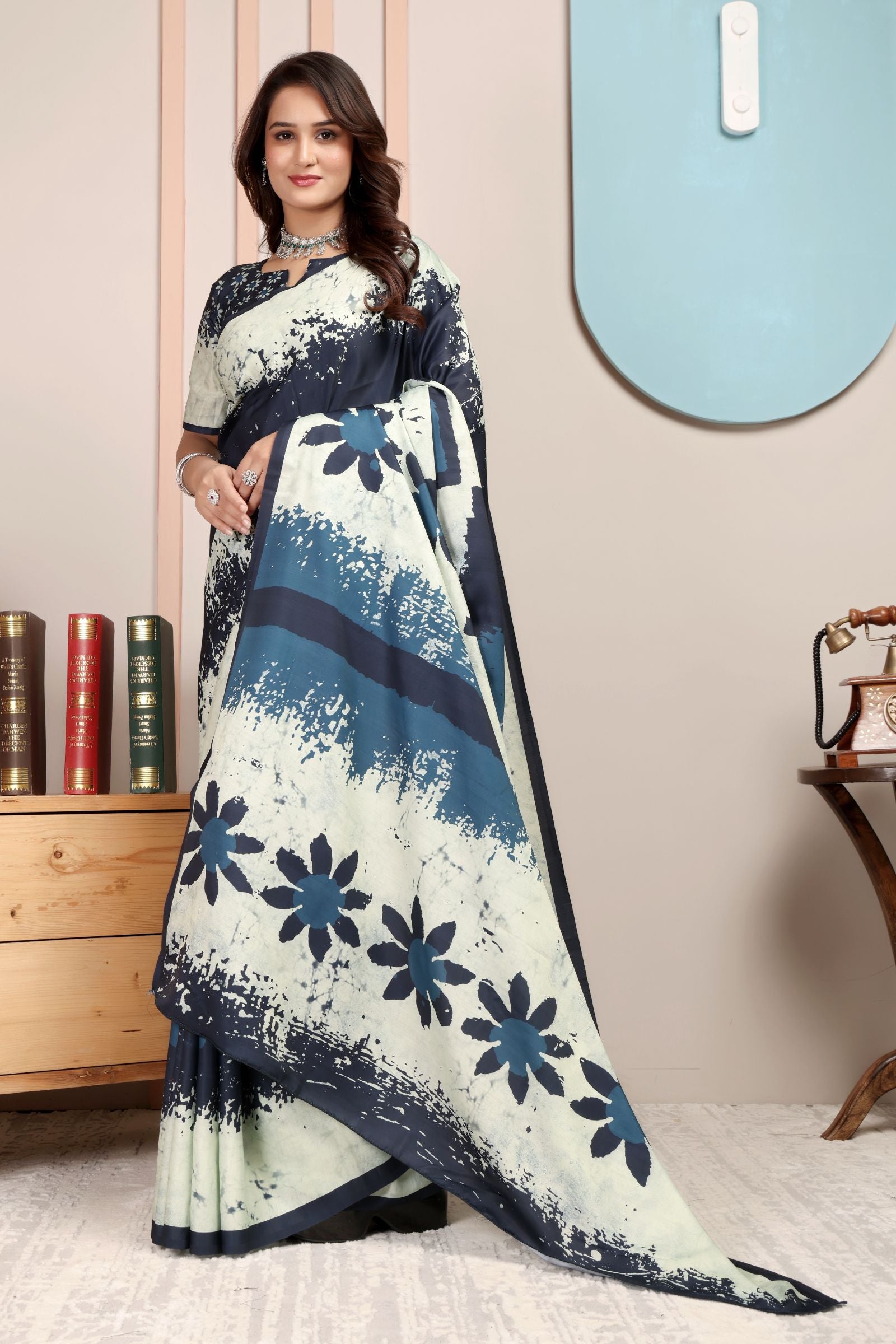 Vaidehi — Indigo Petal Breeze Cotton Linen Saree