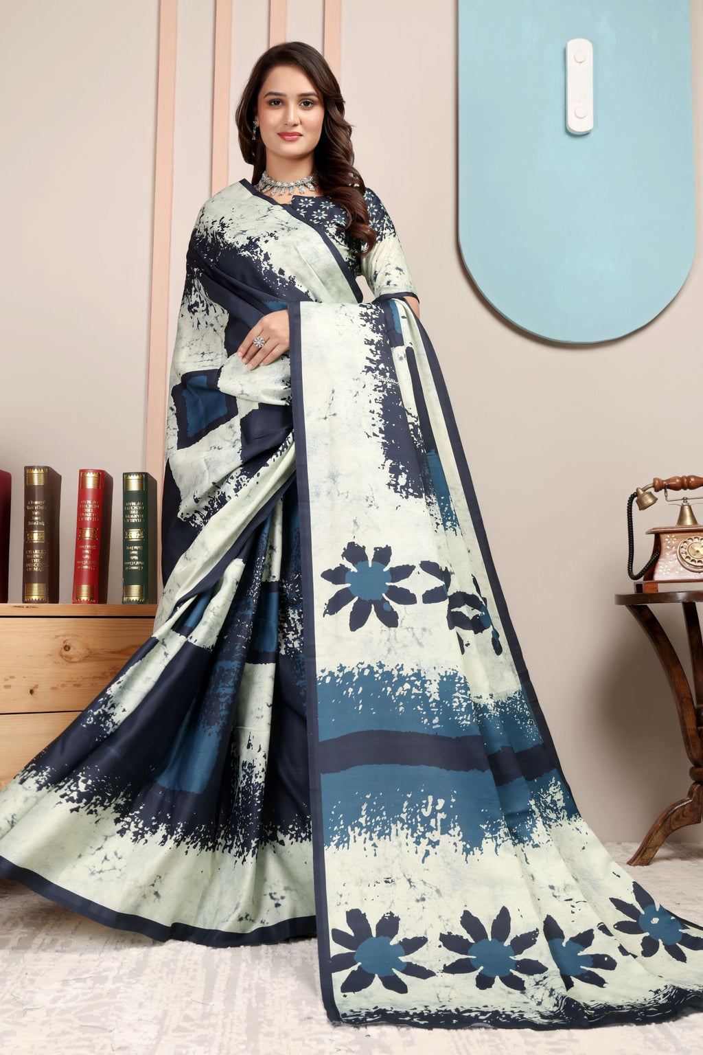 Vaidehi — Indigo Petal Breeze Cotton Linen Saree
