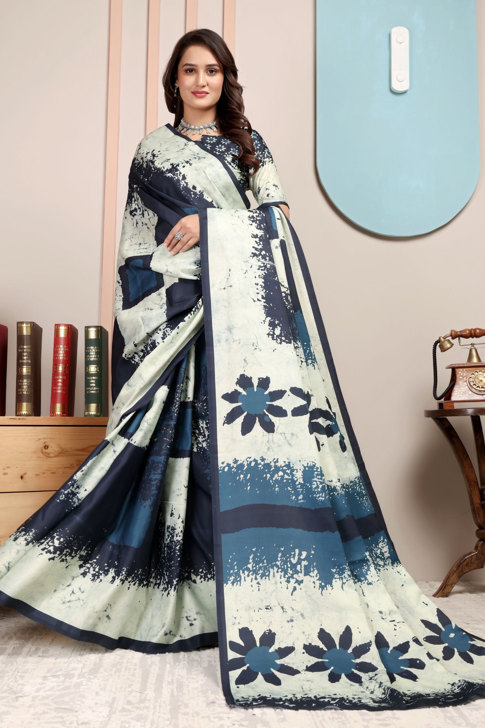 Vaidehi — Indigo Petal Breeze Cotton Linen Saree