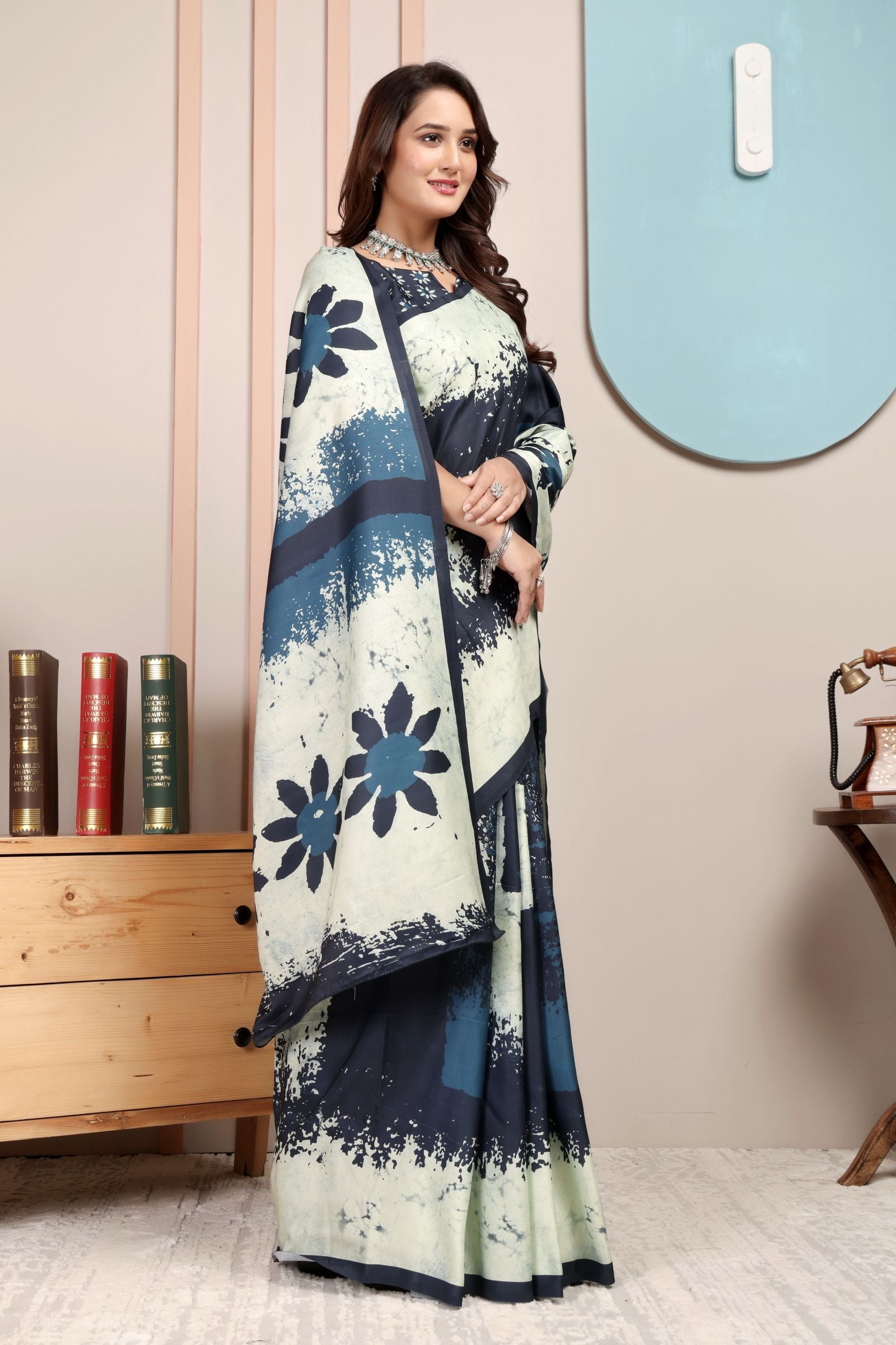 Vaidehi — Indigo Petal Breeze Cotton Linen Saree