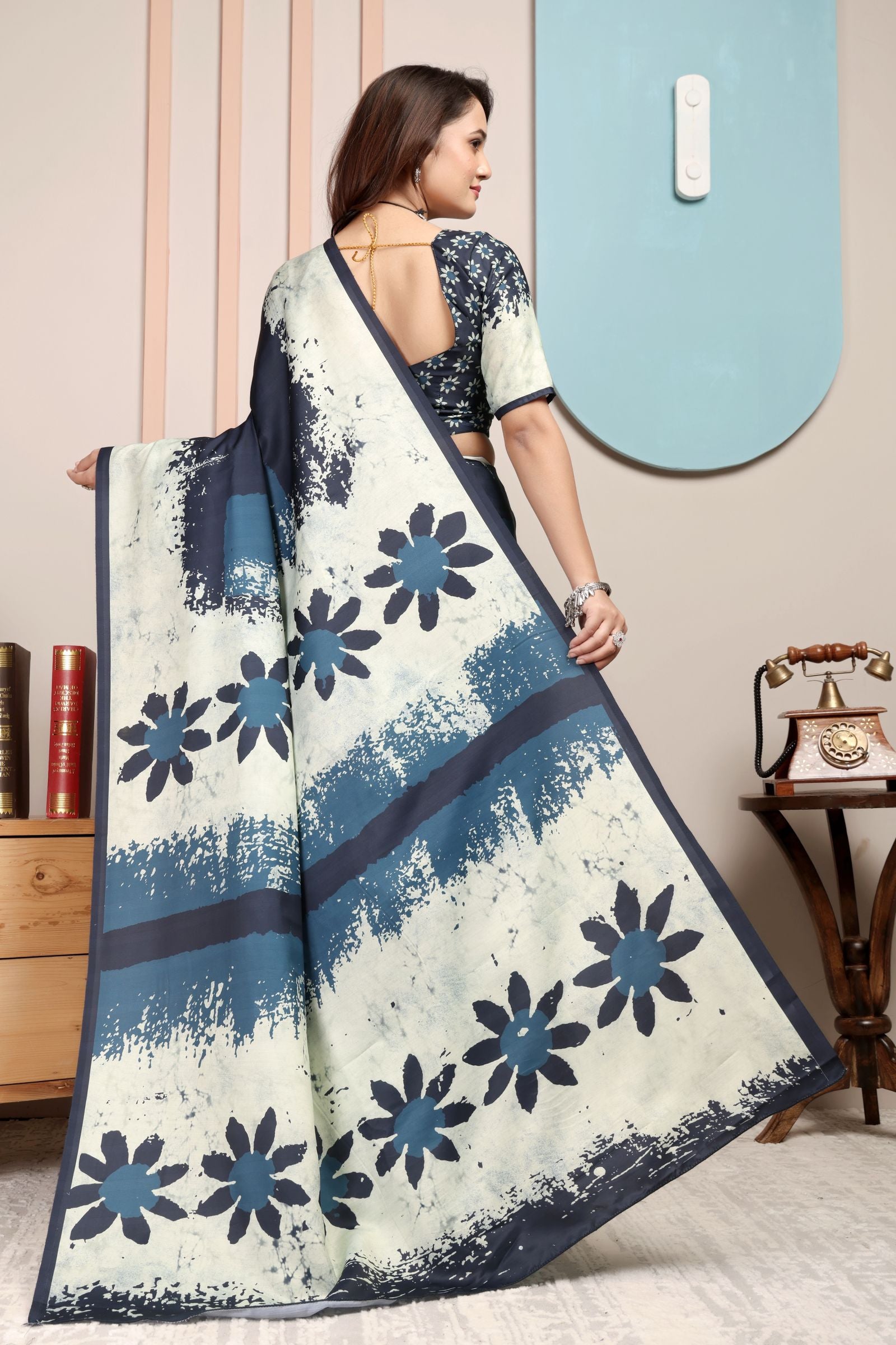 Vaidehi — Indigo Petal Breeze Cotton Linen Saree