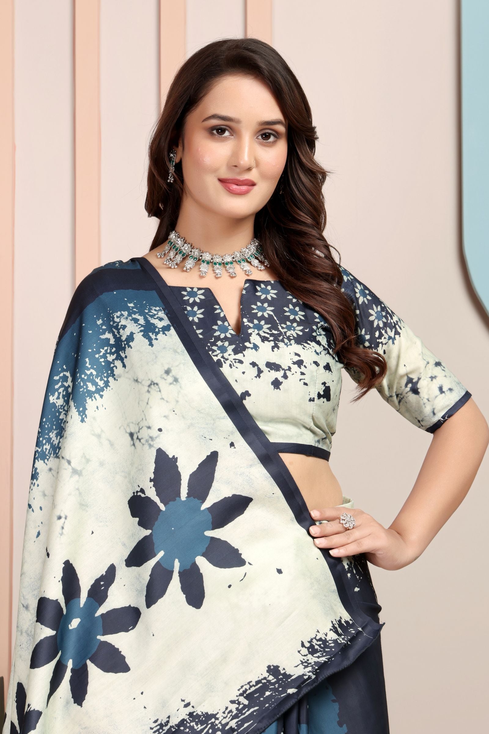 Vaidehi — Indigo Petal Breeze Cotton Linen Saree