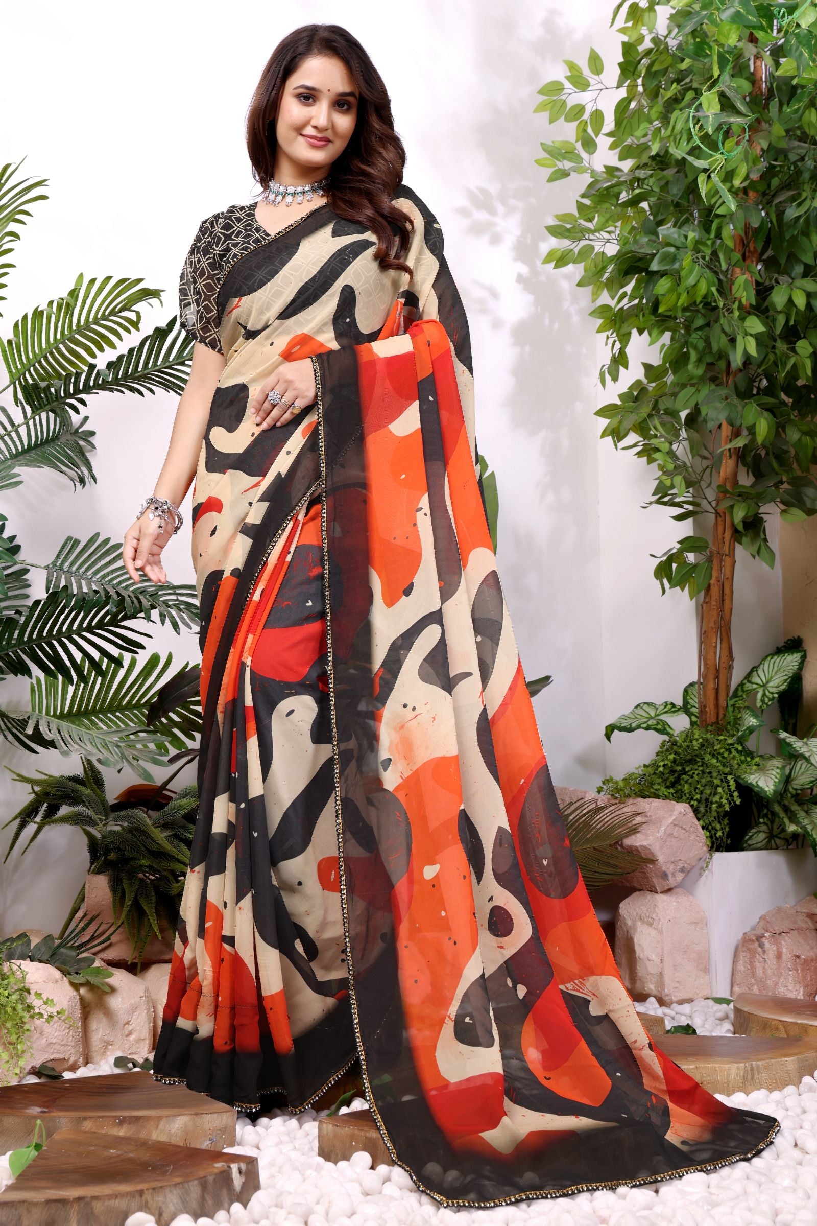 Vamika — Abstract Brushstroke Georgette Saree