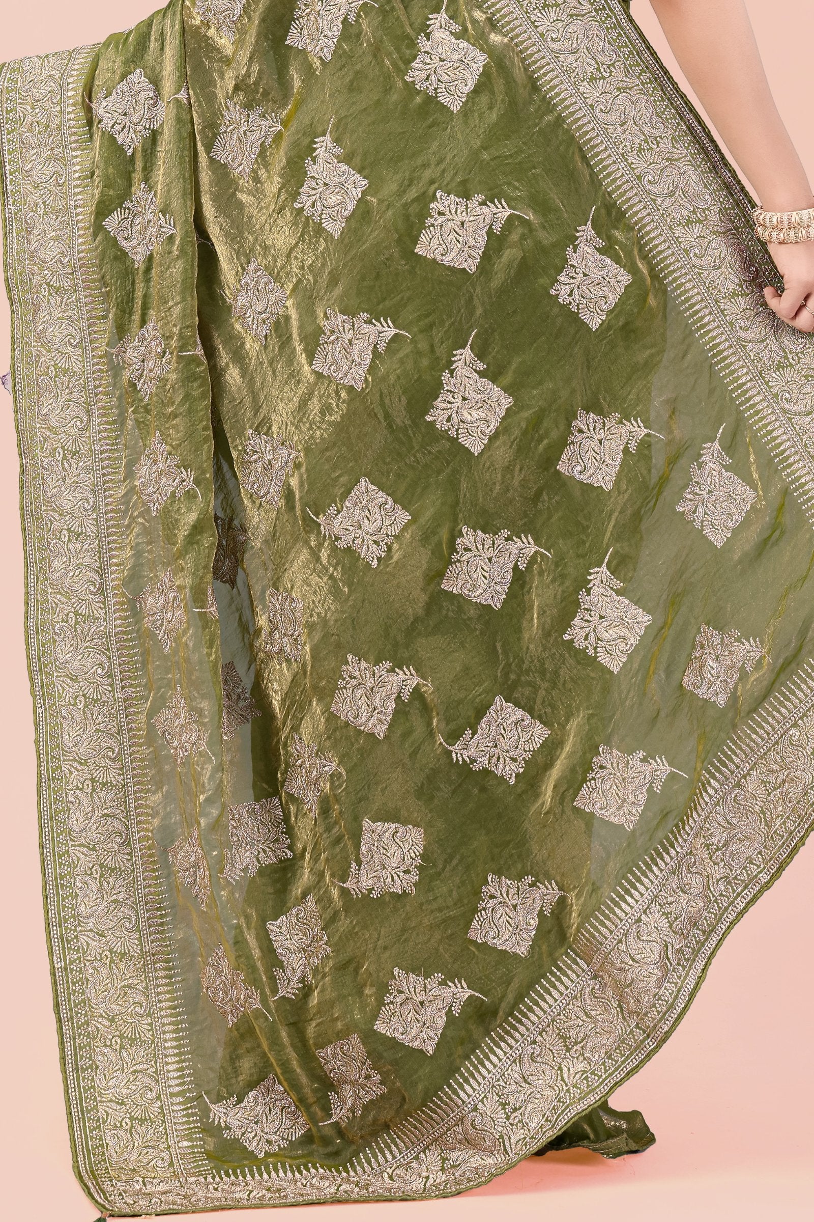 Vanya — Green Traditional Embroidered Frendy Satin Saree