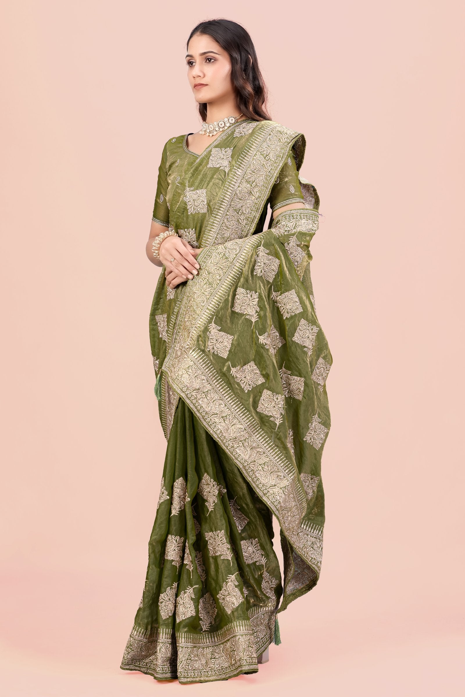 Vanya — Green Traditional Embroidered Frendy Satin Saree