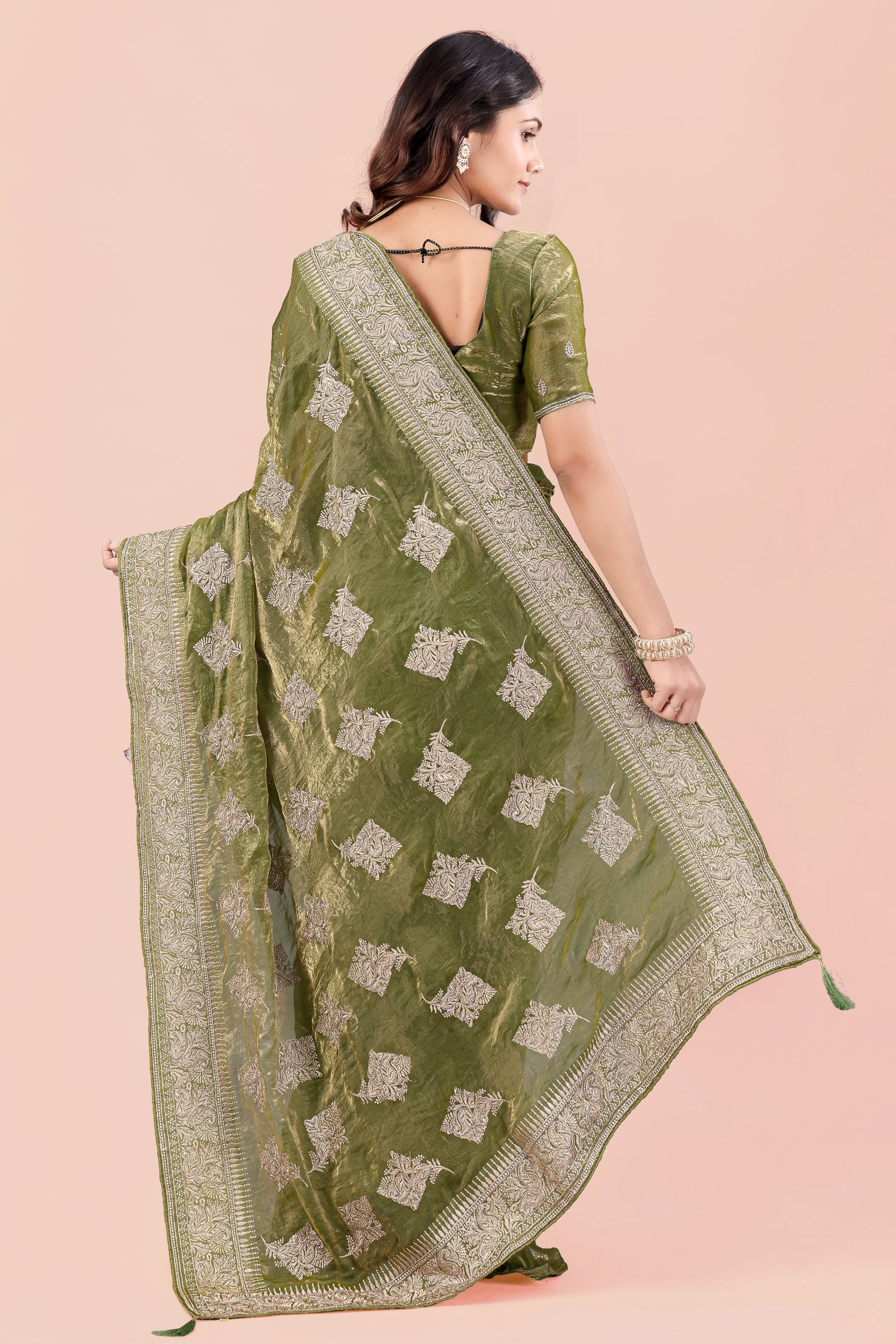Vanya — Green Traditional Embroidered Frendy Satin Saree