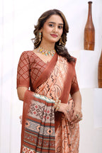 Vasanthi — Rust and Peach Paisley Motif Cotton Linen Saree