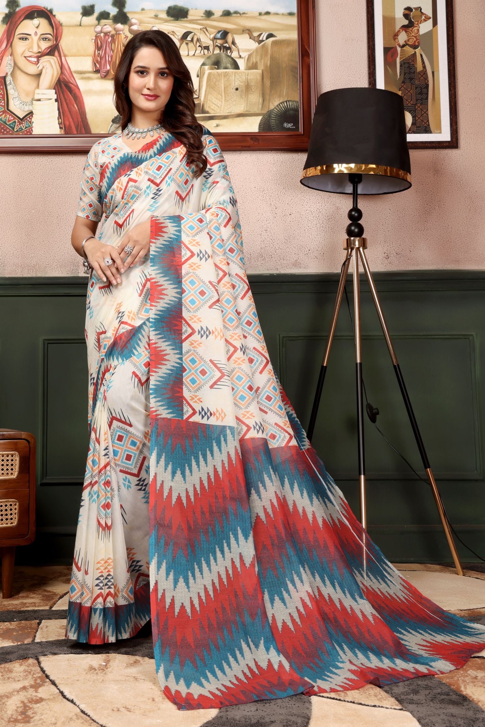 Vedika — Ikat Inspired Vibrant Cotton Linen Saree
