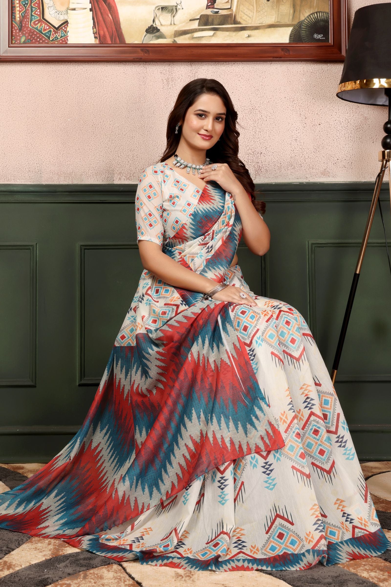 Vedika — Ikat Inspired Vibrant Cotton Linen Saree