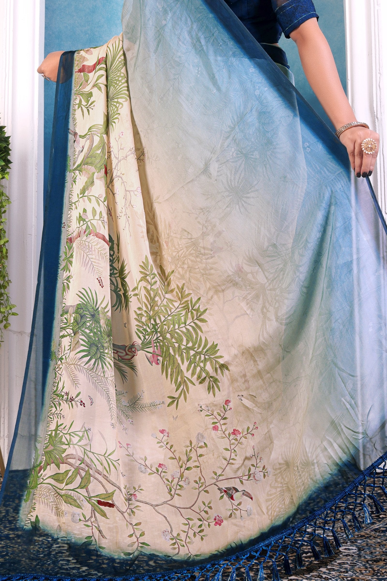 Tarika — Botanical Breeze Saree – Forest Blush Edition