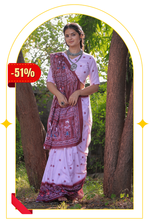 Chitra — Tribal Style Traditional Rani Pink Saree