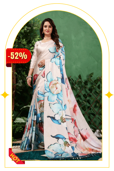 Lavanya — Cream Colourful Floral Gaji Silk Saree