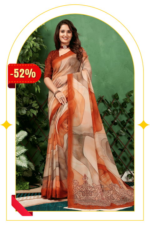 Sharvani — Earth Toned Abstract Pattern Georgette Saree