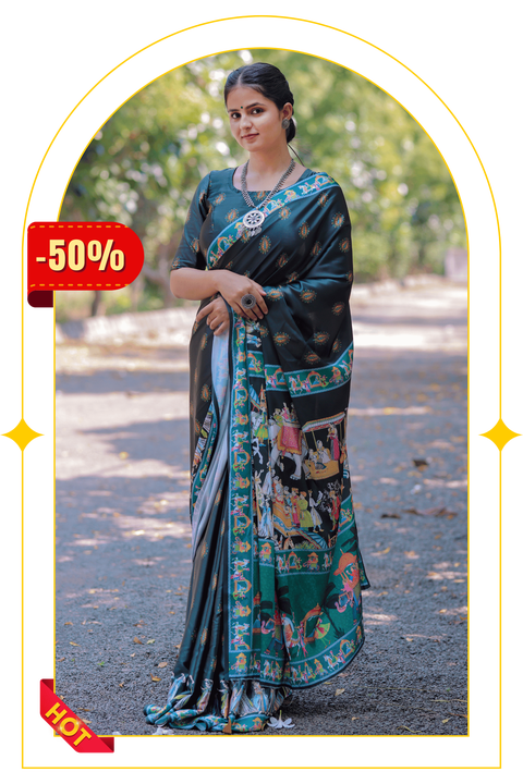 Shyama — Artistic Motif Dark Green Silk Saree
