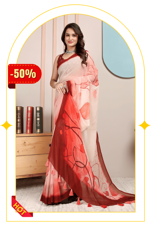 Snehika — Crimson Heart Viscose Georgette Saree