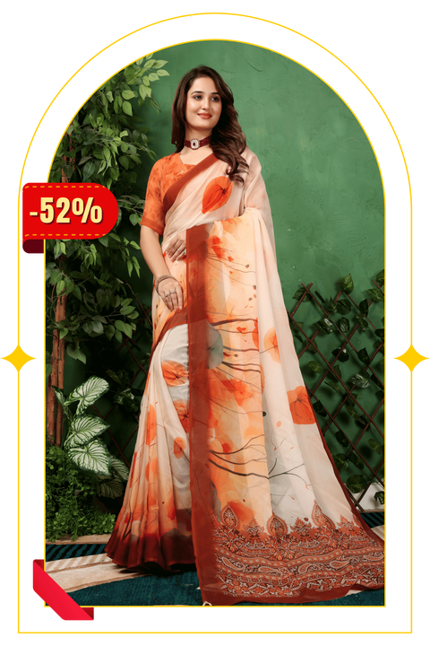 Tarunika — Blossom Print Viscose Organza Saree