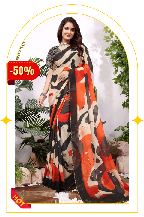 Vamika — Abstract Brushstroke Georgette Saree