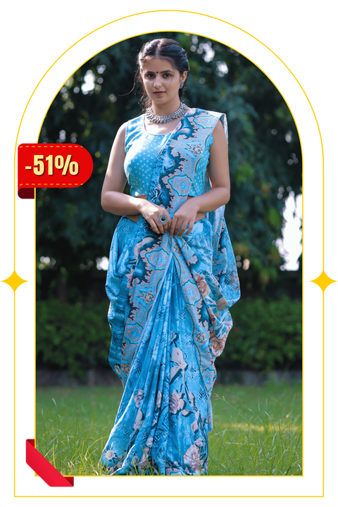 Varuni — Elegant Aqua Floral Silk Saree
