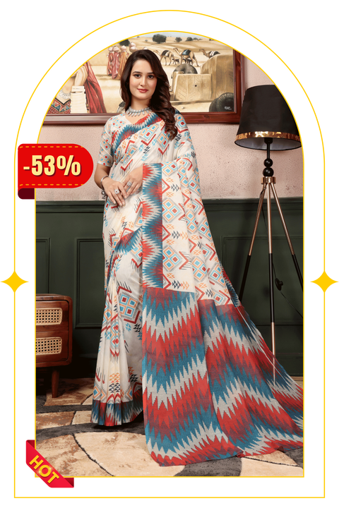 Vedika — Ikat Inspired Vibrant Cotton Linen Saree